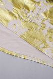 Золотое сексуальное повседневное длинное платье с бретельками и открытой спиной с принтом Платья