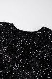 Svarta eleganta solida paljetter Patchwork O-hals raka klänningar