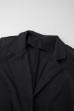 Черная повседневная однотонная верхняя одежда с воротником-стойкой и пряжкой с кисточками