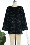 Zwarte elegante effen pailletten patchwork rechte jurken met o-hals