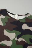 Legergroen Casual dagelijkse eenvoud camouflageprint met riembedrukking maxi-jurken