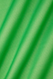 グリーン ブラック カジュアル プリント パッチワーク クロス ストラップ 非対称襟 ストレート ドレス