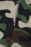 Exército Verde Casual Simplicidade Diária Camuflagem Estampada Com Cinto Impressão Vestidos Maxi