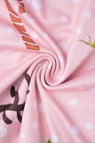 Vestiti lunghi dal vestito lungo dalla cinghia di spaghetti senza schienale con stampa casual rosa