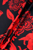 Красный Повседневная С принтом Пэчворк Молния О-образный вырез Длинный рукав Две части