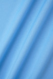 Blauwe elegante effen patchwork volant U-hals onregelmatige jurkjurken