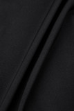 Black Casual Solid Tassel Buckle Turn-back Collar Outerwear
