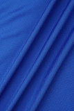 ブルー カジュアル ソリッド ベーシック タートルネック ロング スリーブ ドレス