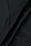 Vestido de festa preto elegante com perfuração quente e gola virada para trás