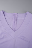 Robes irrégulières violettes élégantes en patchwork à volants et col en U
