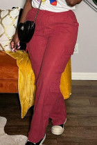 Мандариново-красный повседневный однотонный пэчворк с карманами Свободные брюки с высокой талией и широкими штанинами Сплошной цвет Низ