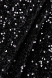 Черные элегантные однотонные блестки в стиле пэчворк с круглым вырезом и прямыми платьями