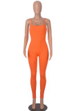 Orange Casual Solid Patchwork Spaghetti Strap Skinny Jumpsuits