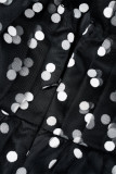 ブラック セクシー カジュアル ドット パッチワーク バックレス ストラップレス ノースリーブ ドレス ドレス