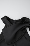 Schwarze süße tägliche Party-elegante einfarbige Neckholder-Kleider mit Schleife