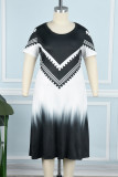 Black Casual Print Basic O Neck Short Sleeve Dress Plus Size Dresses
