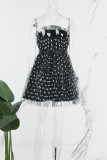 Black Sexy Casual Dot Patchwork Backless Strapless Sleeveless Dress Dresses