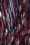 レッド カジュアル デイリー シンプル ミックスプリント プリント コントラスト Vネック 半袖 XNUMX枚セット