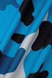 Impressão de camuflagem de simplicidade diária casual azul com cinto que imprime vestidos maxi