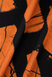 Оранжевый повседневный повседневный смешанный принт с разрезом и принтом с контрастным V-образным вырезом Платья