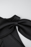 Cor sólida elegante preta do partido diário doce com vestidos da cabeçada da curva