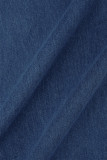 The cowboy blue Casual Solid Patchwork Turndown Collar Long Sleeve Regular Denim Jumpsuits