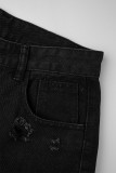 Azul Casual Sólido Patchwork Bolso Cintura Baixa Jeans Regular