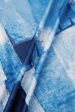 Blå Casual Print Cardigan Plus Size Överrock
