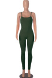 Ink Green Casual Solid Patchwork Spaghetti Strap Skinny Jumpsuits