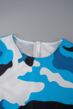 Blå Casual Daily Simplicity Kamouflagetryck med skärptryck Maxiklänningar