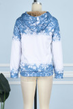Vêtements d'extérieur décontractés imprimés patchwork avec fermeture éclair et col à capuche bleu marine