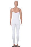 White Casual Solid Patchwork Spaghetti Strap Skinny Jumpsuits