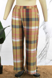 Pantaloni con stampa convenzionale a vita alta regolari di base con stampa scozzese casual marrone