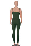 Army Green Casual Solid Patchwork Spaghetti Strap Skinny Jumpsuits