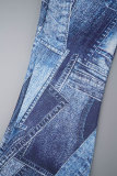 Pantalon classique imprimé décontracté basique à taille haute classique bleu