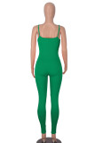 Ink Green Casual Solid Patchwork Spaghetti Strap Skinny Jumpsuits