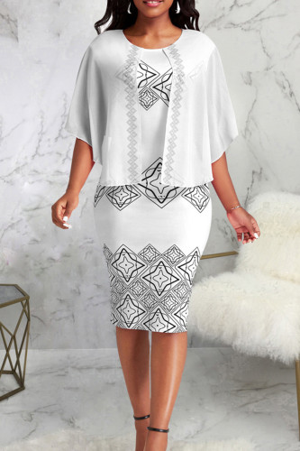 Witte straatprint patchwork O-hals bedrukte jurk Jurken