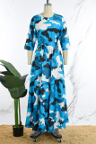 Blauw Casual dagelijkse eenvoud camouflageprint met maxi-jurken met riembedrukking