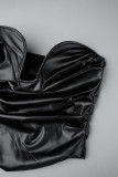 Zwart sexy casual effen backless asymmetrische strapless tops
