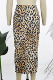 Leopardtryck Casual Print Leopard Basic Skinny High Waist Konventionella heltryckskjolar