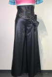 Black Street – pantalon droit en Patchwork avec poche et fermeture éclair, taille haute, jambes larges, couleur unie