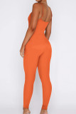 Rose Red Casual Solid Patchwork Spaghetti Strap Skinny Jumpsuits