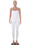 White Casual Solid Patchwork Spaghetti Strap Skinny Jumpsuits