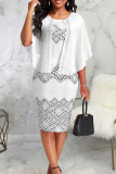 Белые платья с круглым вырезом и принтом в стиле пэчворк с уличным принтом Платья