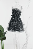 Zwarte sexy casual stippen patchwork rugloze strapless mouwloze jurkjurken