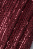 Combinaisons skinny décontractées patchwork paillettes dos nu col oblique rouge