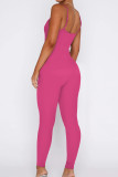 Rose Red Casual Solid Patchwork Spaghetti Strap Skinny Jumpsuits