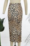 Leopard Print Casual Print Leopard Basic Skinny High Waist Conventional Full Print Skirts