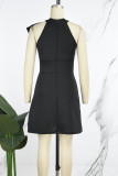Black Sweet Daily Party Elegant Solid Color With Bow Halter Dresses