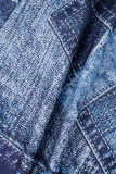 Calça casual azul estampada básica regular cintura alta convencional estampa completa